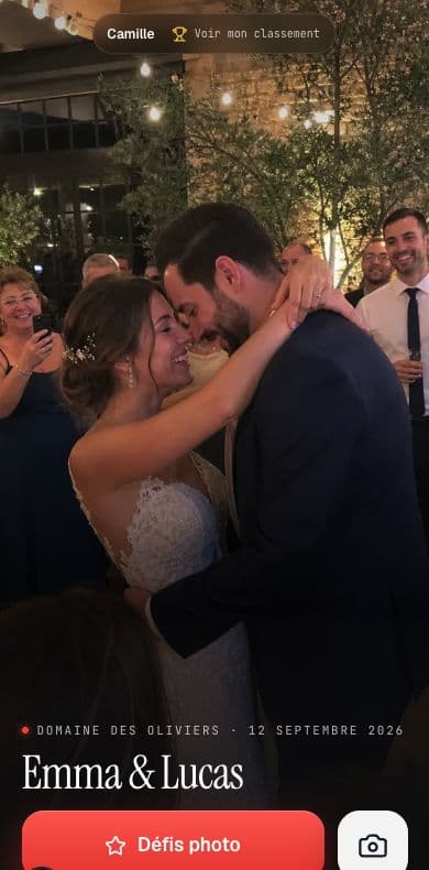 Capture de l’application : accueil des invités au mariage d’Emma et Lucas